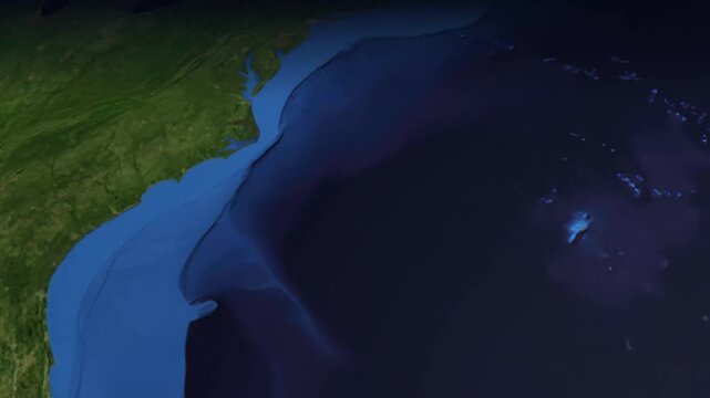 Airplane flight from atlanta to bangalore on earth globe showing continents and oceans.