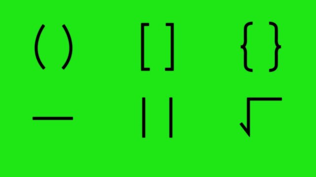 Animated Mathematical Brackets and Symbols Scaling Up Green Screen Chroma Key.