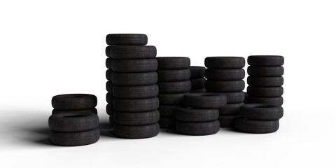 Tire stacks isolated on transparent background. 3D rendering. © snesivan