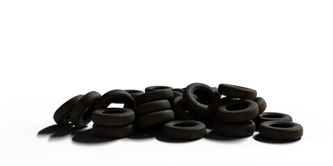 Tire pile isolated on transparent background. 3D rendering. © snesivan