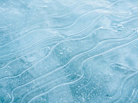 Frozen water surface with ice patterns and crystalline texture under natural light