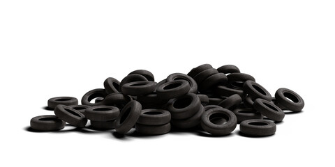 Tire pile isolated on transparent background. 3D rendering. © snesivan
