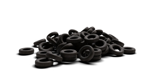 Tire pile isolated on transparent background. 3D rendering. © snesivan