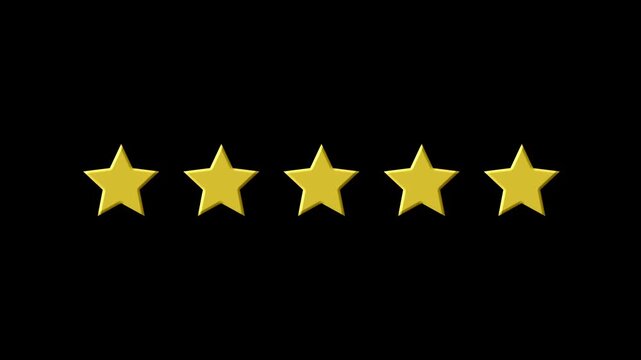 5 Star Rating Animation with Glowing Burst Effect on Black Background.