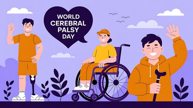 Happy people celebrating world cerebral palsy day