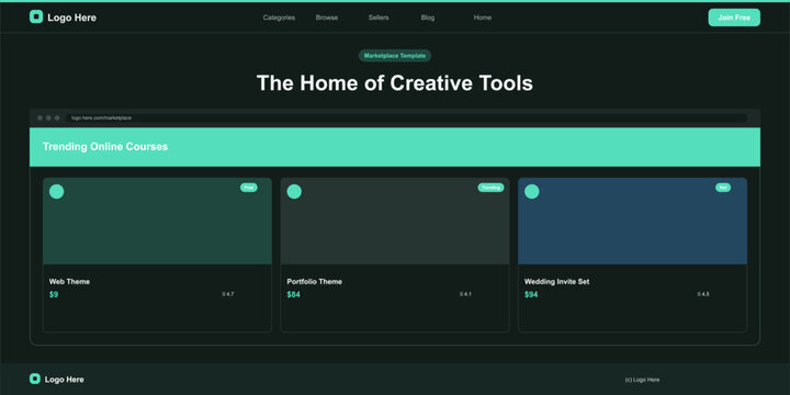 Modern creative tools website mockup with trending online course cards Vector