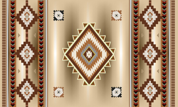 Ethnic tribal geometric rug pattern vector set with aztec navajo motif brown beige bohemian tapestry