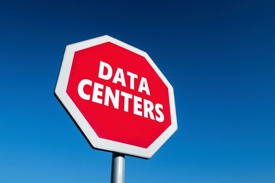 Stop DATA CENTERS traffic sign to caese building AI factories