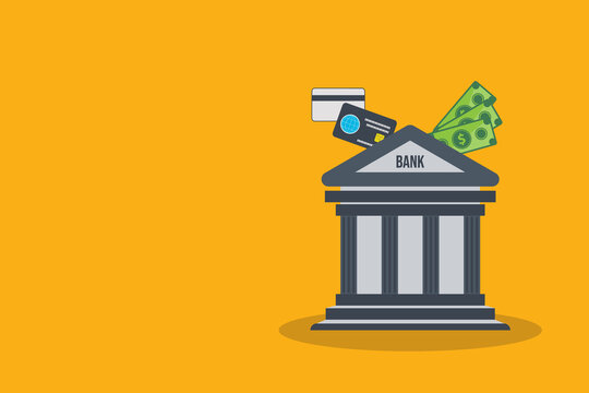 Fintech Banking Concept with Digital Payment Card, Cash and Bank