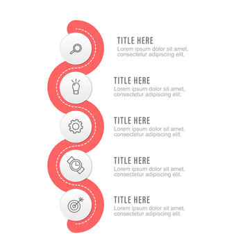 Vertical 5 options serpentine wavy timeline infographic template isolated on white background vector