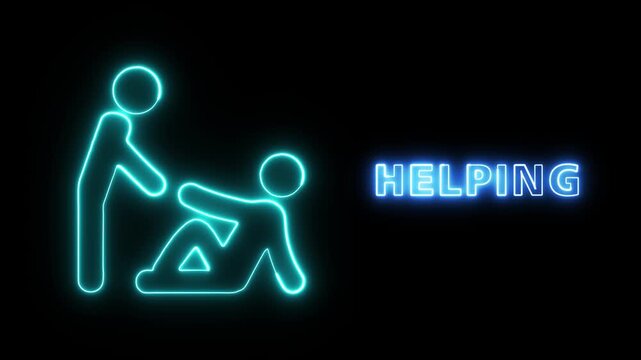 Neon Glowing Icon Illustration Depicting One Person Assisting Another Person In A Gesture Of Helping And Community Support