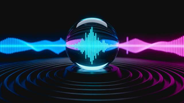 Neon Sound Wave Glowing Inside Transparent Sphere