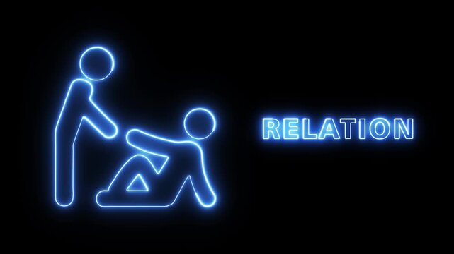 Neon glowing graphic design featuring a helpful person extending a hand to support a fallen friend representing human connection and positive social relations