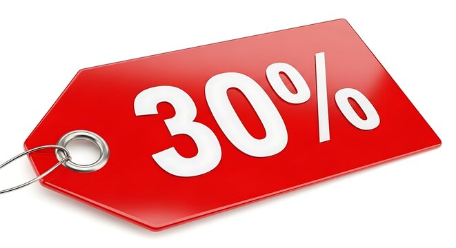 Bold red discount tag showing thirty percent off