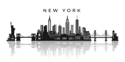 Obraz premium New York USA Landmarks City Skyline Silhouette Illustration Editable