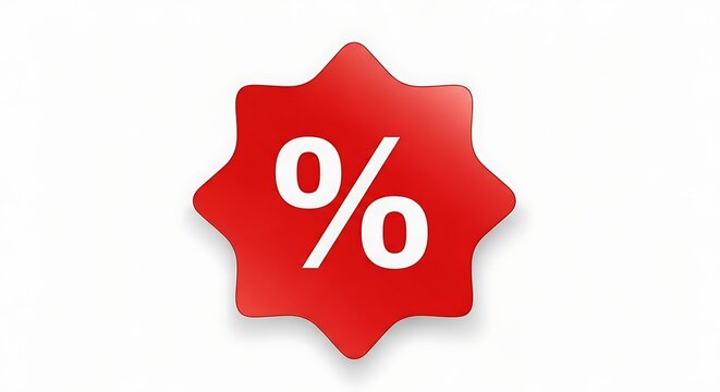 Bold red sale discount percentage badge with zero percent symbol