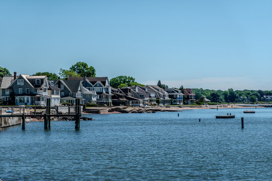 Distant view of Falkner Island across Long Island Sound from the Guilford shoreline in Connecticut