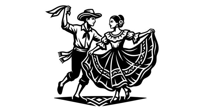 Mexican Jarabe Tapatio folk dancers traditional costume icon.