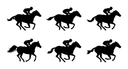 Obraz premium Black horse and jockey silhouettes on white, racing and equestrian