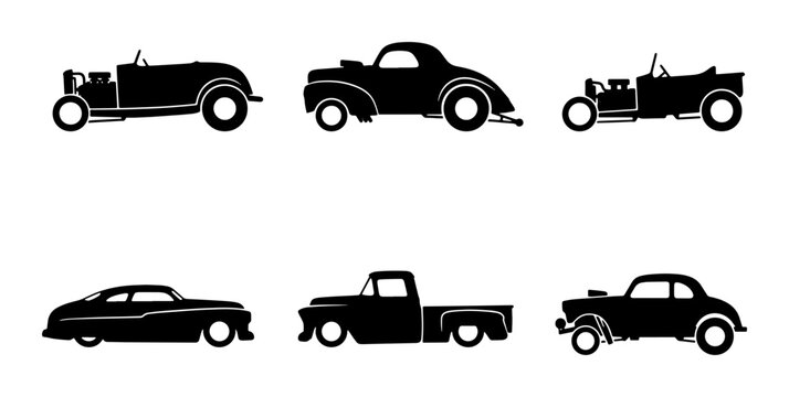 Black vintage car silhouettes on white background, automotive graphic