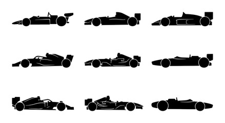 Obraz premium Black formula 1 racing car silhouettes, sports and speed graphic