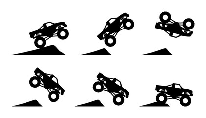 Black monster truck jumping action sequence, extreme sport, graphic © Mahmudullah