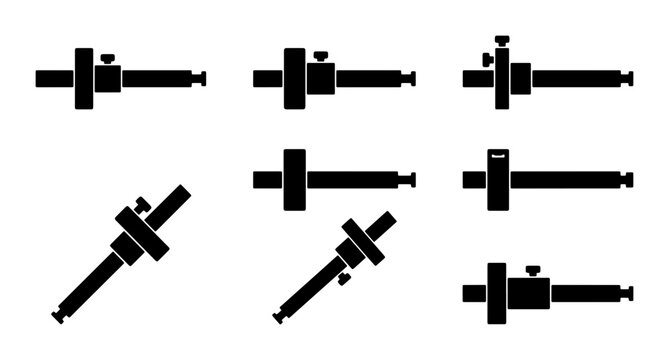 Black calipers and scribers, measuring tools, industrial icons