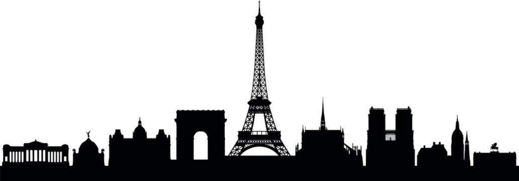 Paris skyline silhouette vector icon set featuring famous landmarks for travel tourism web design and graphic projects isolated on white background