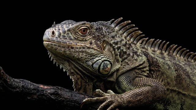 jamaican iguana close up isolated on black background studio portrait in jamaica video
