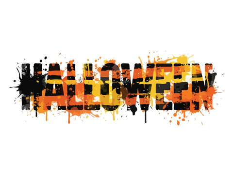 Halloween Text Art with Orange Yellow and Black Paint Splatters