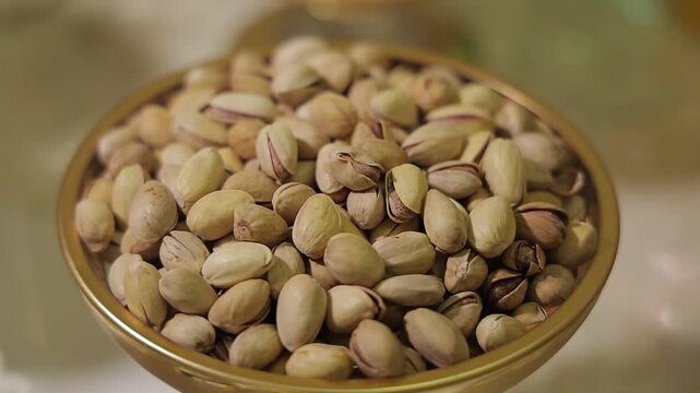 Warm Toned Pistachios Overflowing From A Bowl