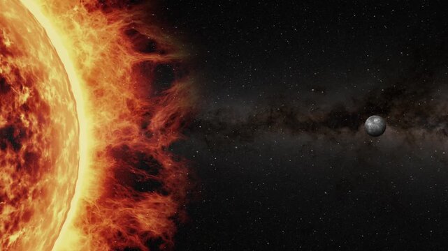 Solar system habitable zone animation showing sun and planets in space with goldilocks region text.