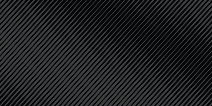 Black oblique straight line background. Modern dark linear abstract wallpaper. Luxury stripe gradient texture. Grey diagonal line backdrop for flyer, banner, poster, cover, presentation