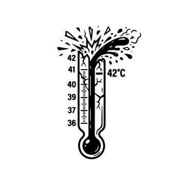 icon of a fever thermometer with mercury bursting past the maximum scale and cracking under intense heat pressure, symbolizing severe burnout, stress, and limits exceeded.

