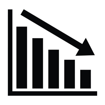 Decreasing bar chart with downward arrow trend
