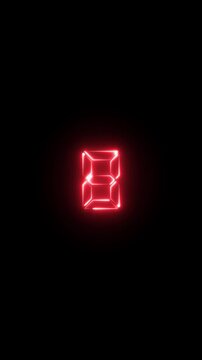 Red neon digital countdown timer, glowing seven-segment display number eight, futuristic technology interface