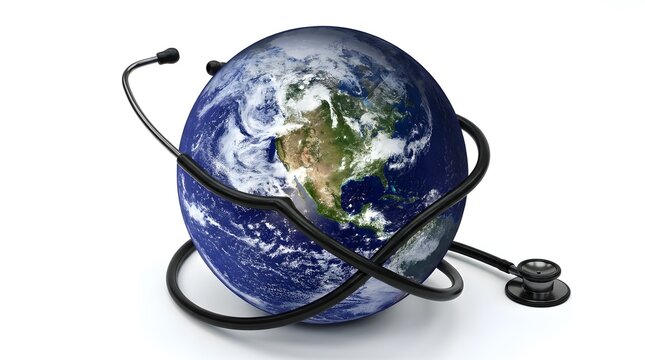 Detailed presentation of stethoscope wrapped around earth&hellip;.