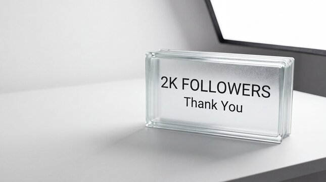 Glass block sign with 2k followers thank you text