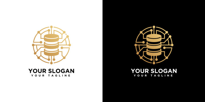 Premium Golden Database Circuit Network Technology Logo Design