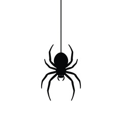 Halloween Horror Black Spider Silhouette on Thread. Scary Insect Vector Icon. Spooky Horror Web Creature. Creepy Arachnid Illustration for Party Decoration Design isolated on White Background © MDANISURRAHMAN