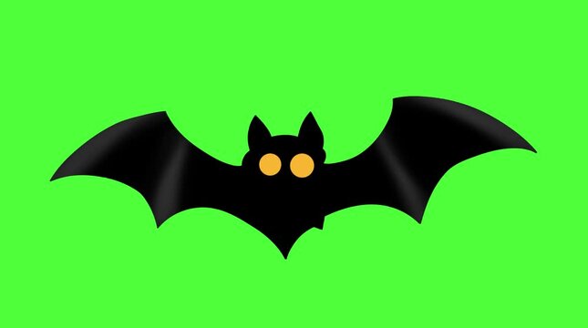 Cute Flying Bat Character with Glowing Orange Eyes Halloween Green Screen Chroma Key Animation Video