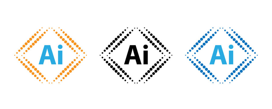 Artificial intelligence icon concept, ai letter logo with abstract modern geometric square border.