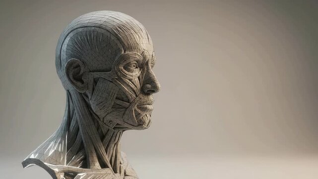 3D wireframe animation of human head and neck musculature for medical education video.