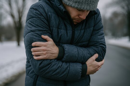 Cold winter day shivering