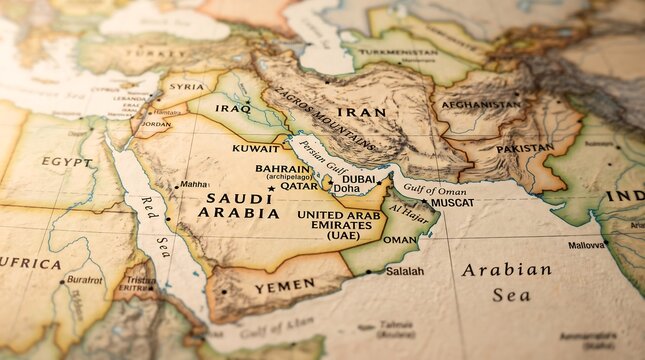 Vintage Middle East Regional Map Close Up