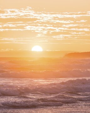 Sunset over the sea, Sandfly Bay, Dunedin, Otago Peninsula, Southland, New Zealand