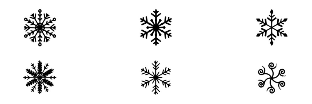 Snowflakes, Minimalist Winter Icons Set, Geometric Design Elements, Graphic Illustration, Decorative Winter Motif