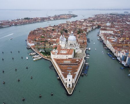 Aerial view, city view with Basilica Santa Maria della Salute, Venice, Veneto, Italy