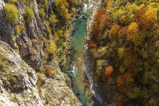 Tara River and Gorge in Autumn, Pljevlja, Montenegro