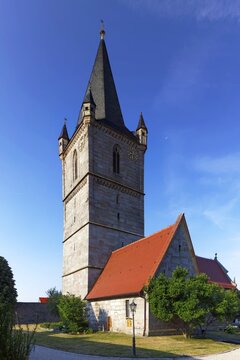 Church of the Nativity of Mary, church tower with four little towers, Hannberg, district of He&szlig;dorf, Seebacher Grund, district of Erlangen H&ouml;chstadt, Central Franconia, Franconia, Germany